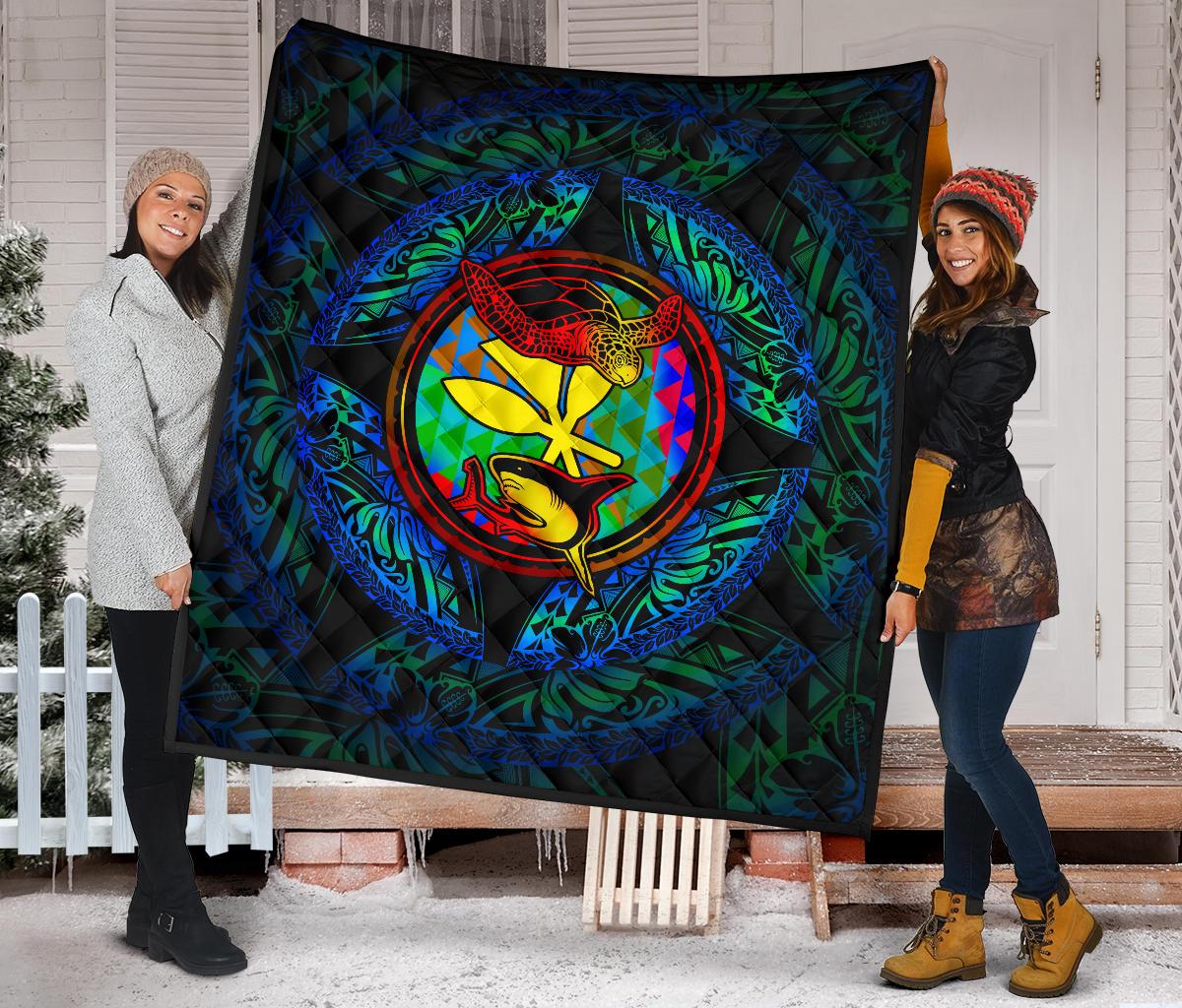 Polynesian Hawaii Premium Quilt - Colorful Turtle Shark - Polynesian Pride