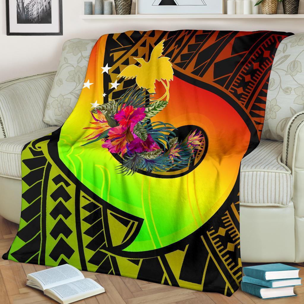 Papua New Guinea Premium Blanket - Polynesian Hook And Hibiscus (Raggae) White - Polynesian Pride