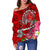 Hawaii Women's Off Shoulder Sweater - Turtle Plumeria Polynesian Tattoo Red Color - Polynesian Pride