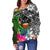 Pohnpei Off Shoulder Sweater - Turtle Plumeria Banana Leaf - Polynesian Pride