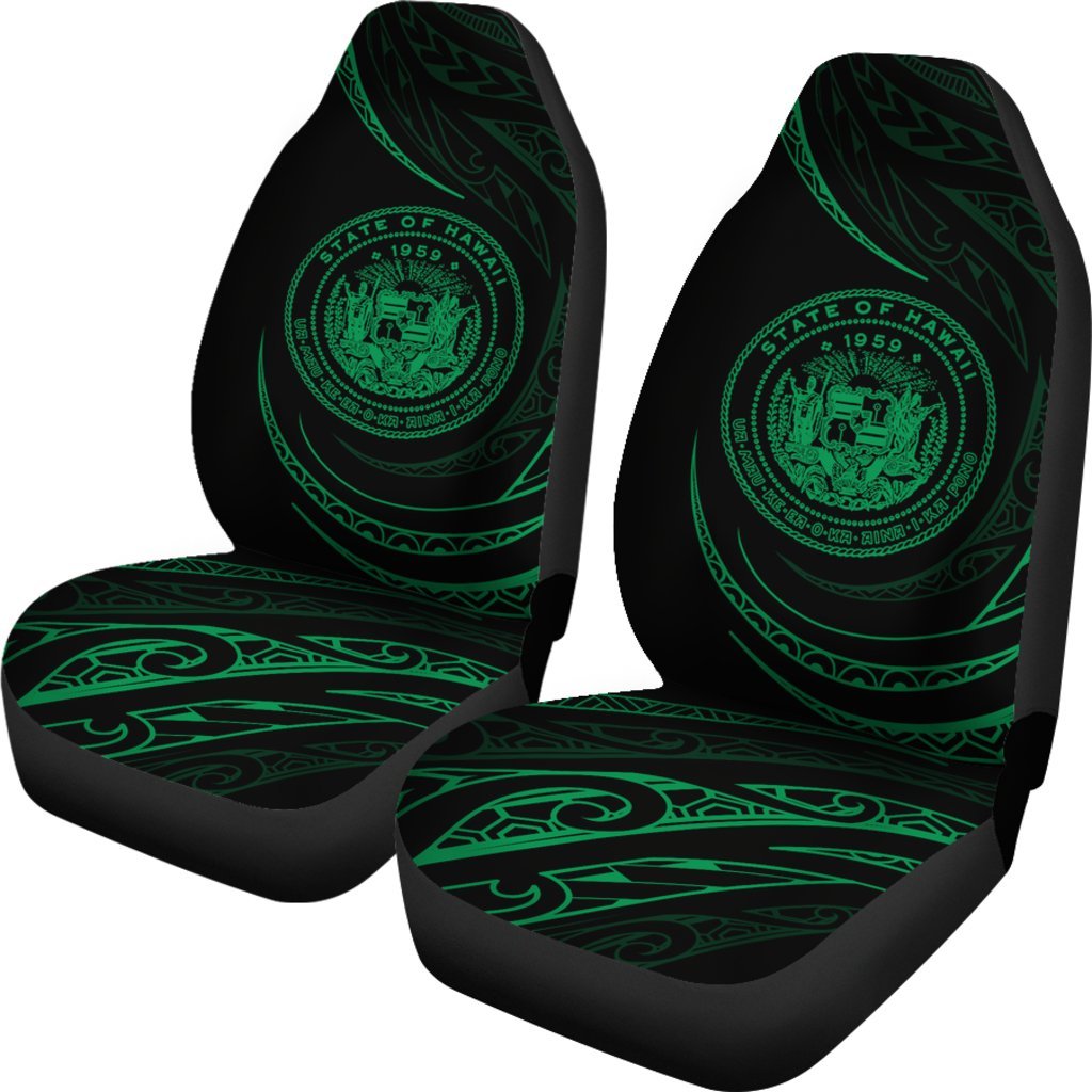 Hawaii Coat Of Arms Car Seat Covers - Green - Frida Style Universal Fit Black - Polynesian Pride