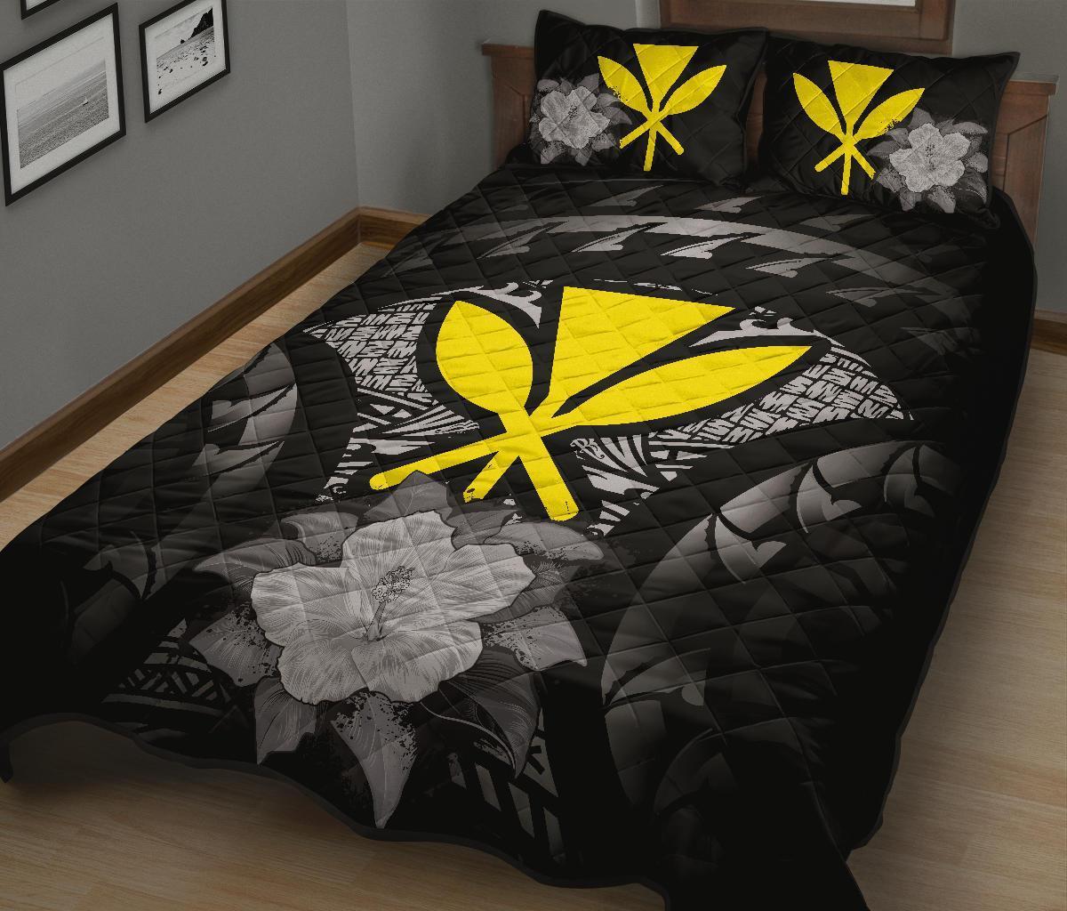 Kanaka Maoli (Hawaii) Polynesian Quilt Bed Set Hibiscus Gray - Polynesian Pride