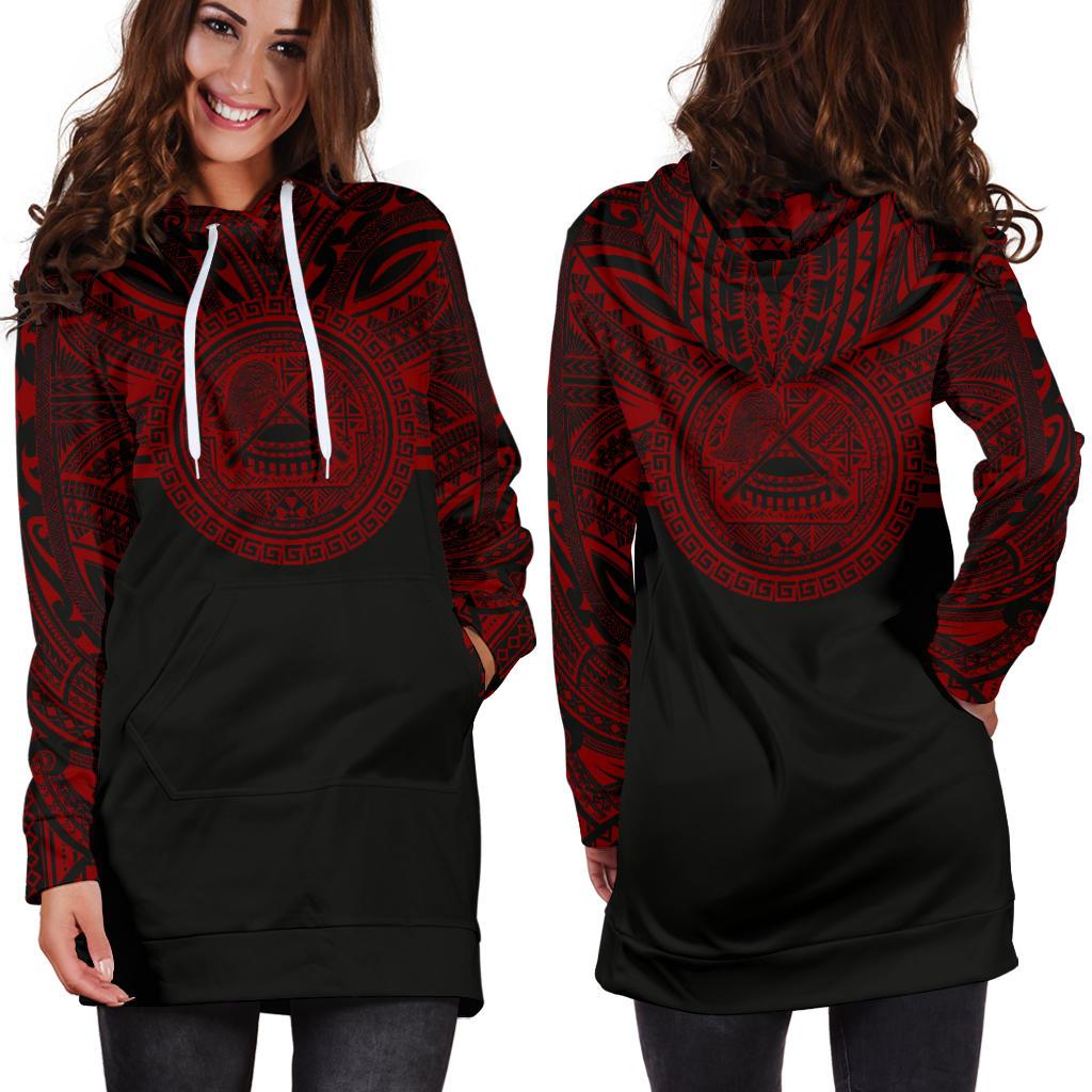 American Samoa Women Hoodie Dress - American Samoa Coat Of Arms Polynesian Red Black - Polynesian Pride
