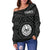 Tahiti Women's Off Shoulder Sweater - Tahiti Seal In Polynesian Tattoo Style (Black) - Polynesian Pride