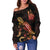 New Caledonia Polynesian Women's Off Shoulder Sweater - Turtle With Blooming Hibiscus Gold - Polynesian Pride