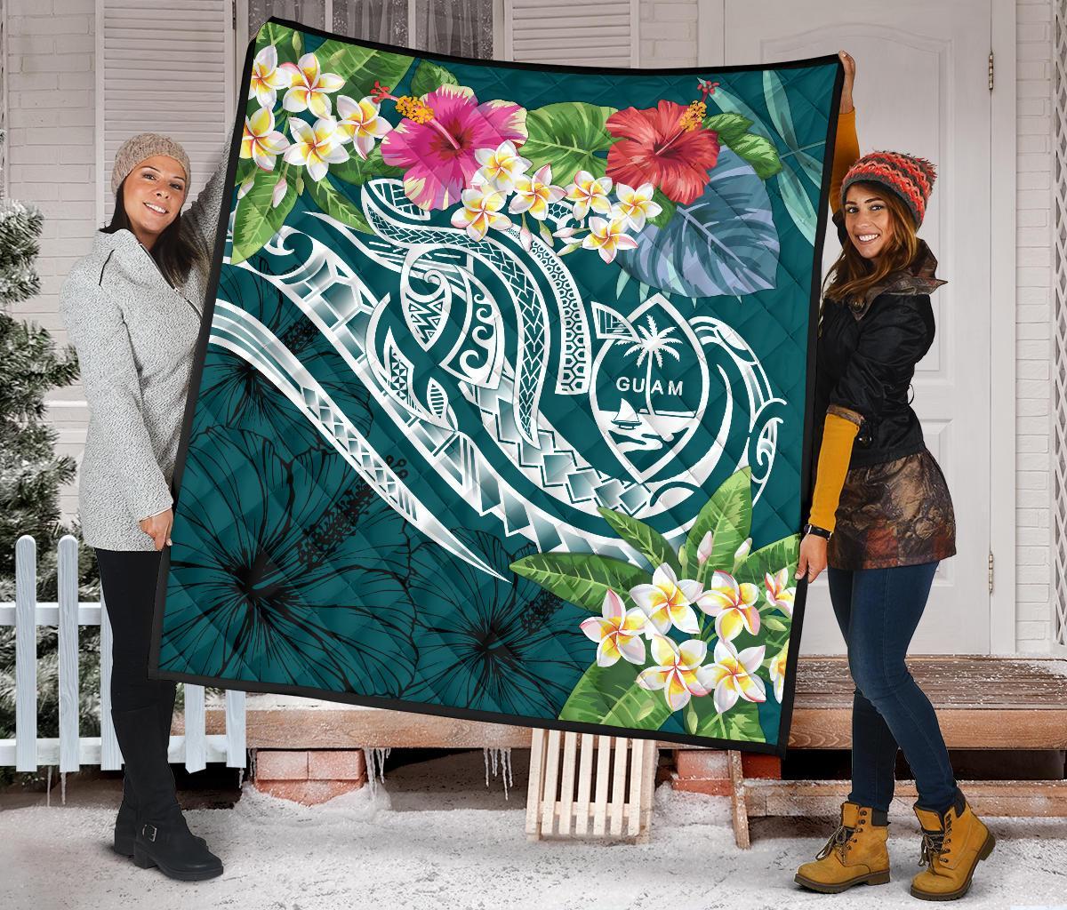 Guam Polynesian Premium Quilt - Summer Plumeria (Turquoise) - Polynesian Pride