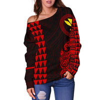 Hawaii Kanaka Polynesian Women's Off Shoulder Sweater - Red - Polynesian Pride