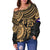 American Samoa Polynesian Women's Off Shoulder Sweater - Gold Turtle - Polynesian Pride