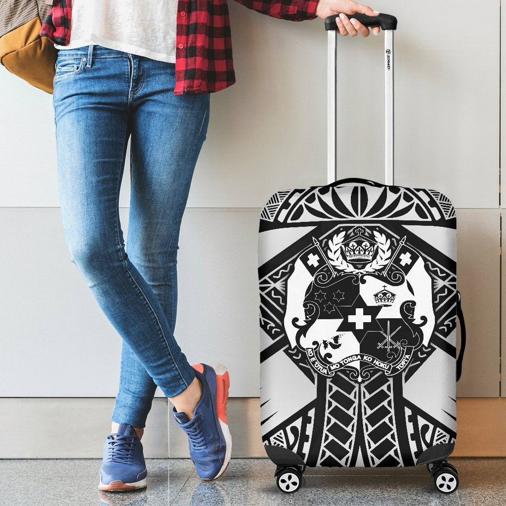 Tonga Polynesian Luggage Covers - Tonga White Seal with Polynesian tattoo White - Polynesian Pride