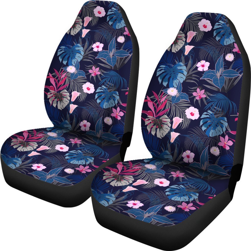 Hawaii Tropical Palm Tree And Flower Car Seat Cover Universal Fit Blue - Polynesian Pride