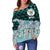 Niue Women's Off Shoulder Sweaters - Coconut Leaves Weave Pattern Blue - Polynesian Pride