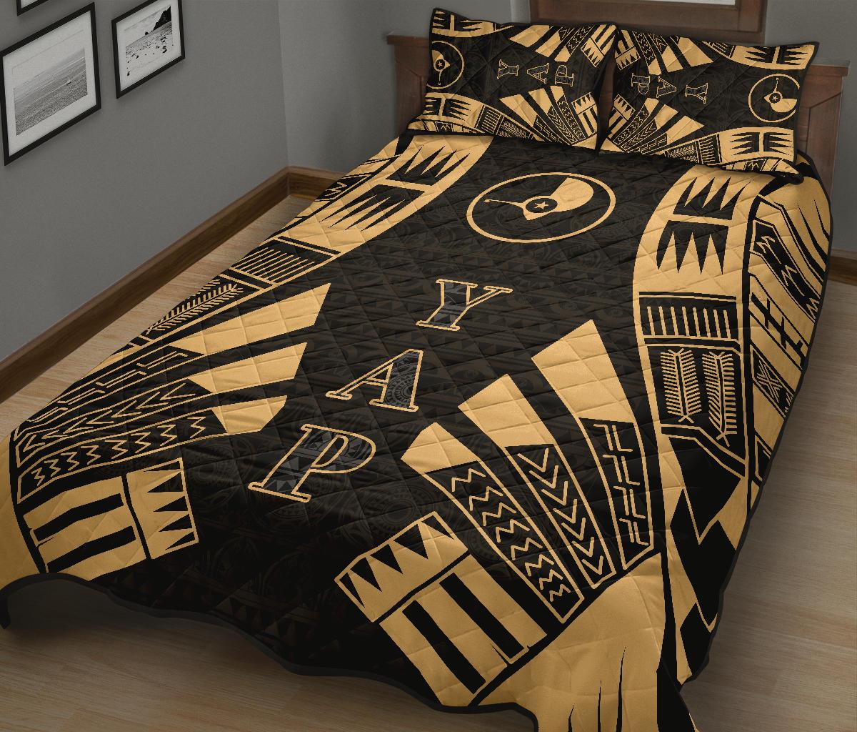 Yap Quilt Bed Set - Yap Flag Polynesian Yellow Tattoo Style - Polynesian Pride