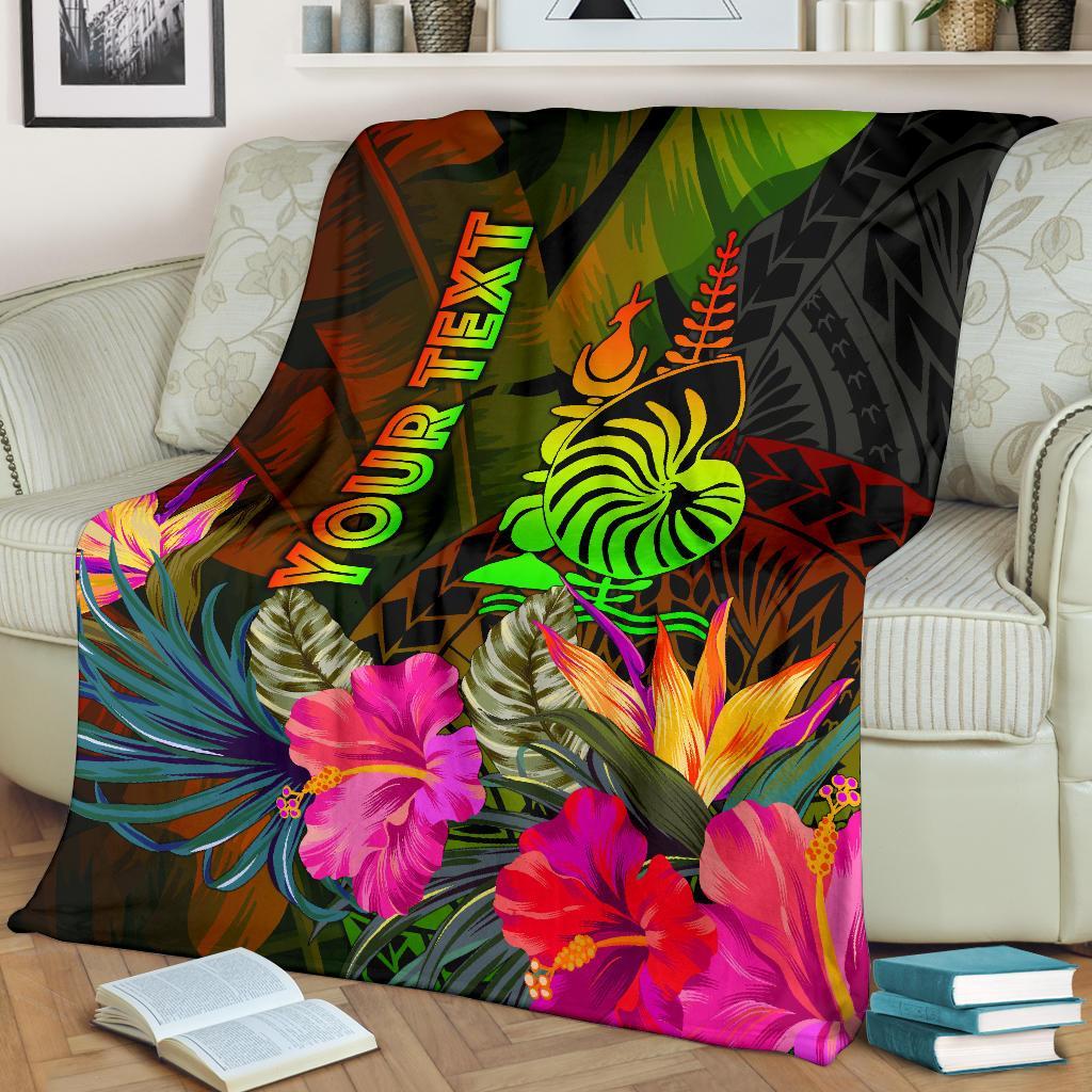 New Caledonia Polynesian Personalised Premium Blanket - Hibiscus and Banana Leaves - Polynesian Pride