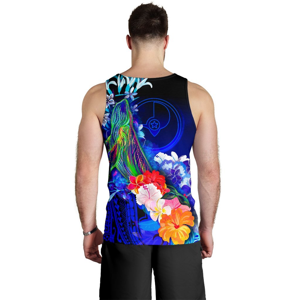 Yap Men's Tank Top - Humpback Whale with Tropical Flowers (Blue) - Polynesian Pride