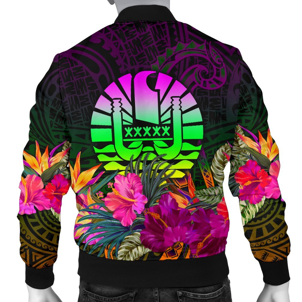 Tahiti Men's Bomber Jacket - Summer Hibiscus - Polynesian Pride