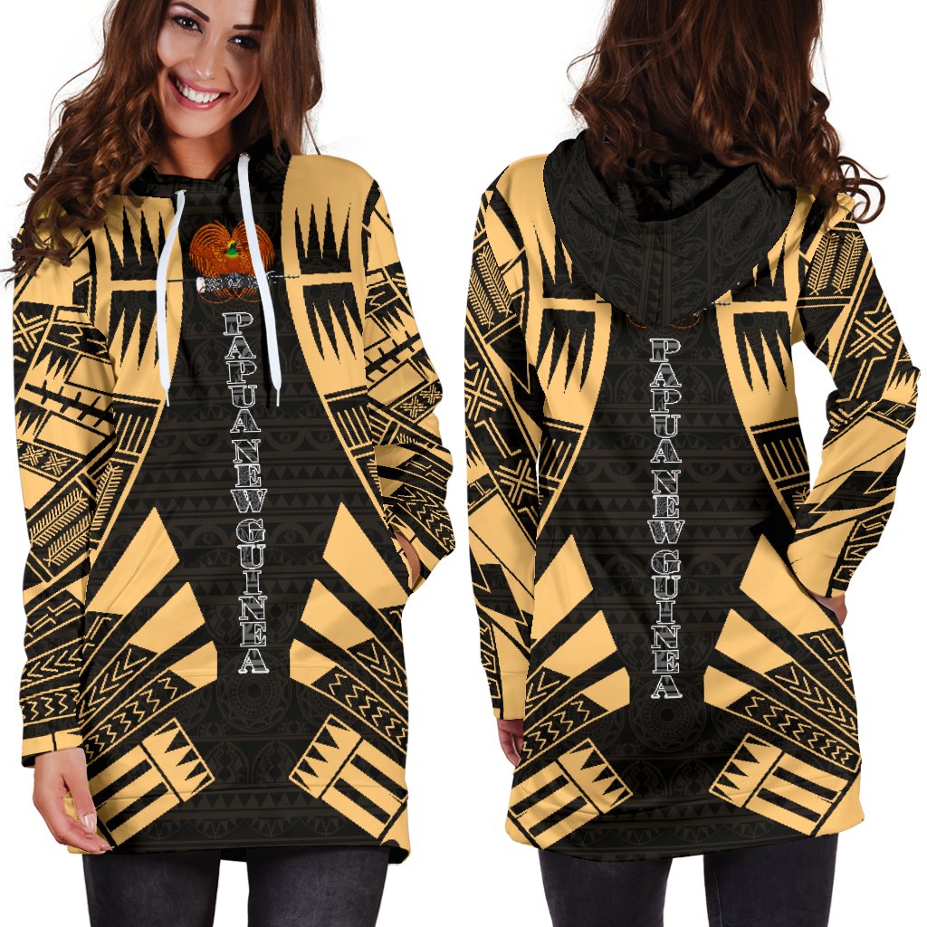 Papua New Guinea Hoodie Dress - Polynesian Tattoo Gold - Polynesian Pride