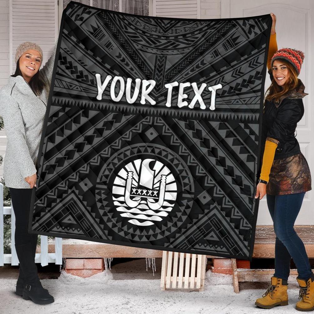 Tahiti Personalised Premium Quilt - Tahiti Seal In Polynesian Tattoo Style (Black) Black - Polynesian Pride