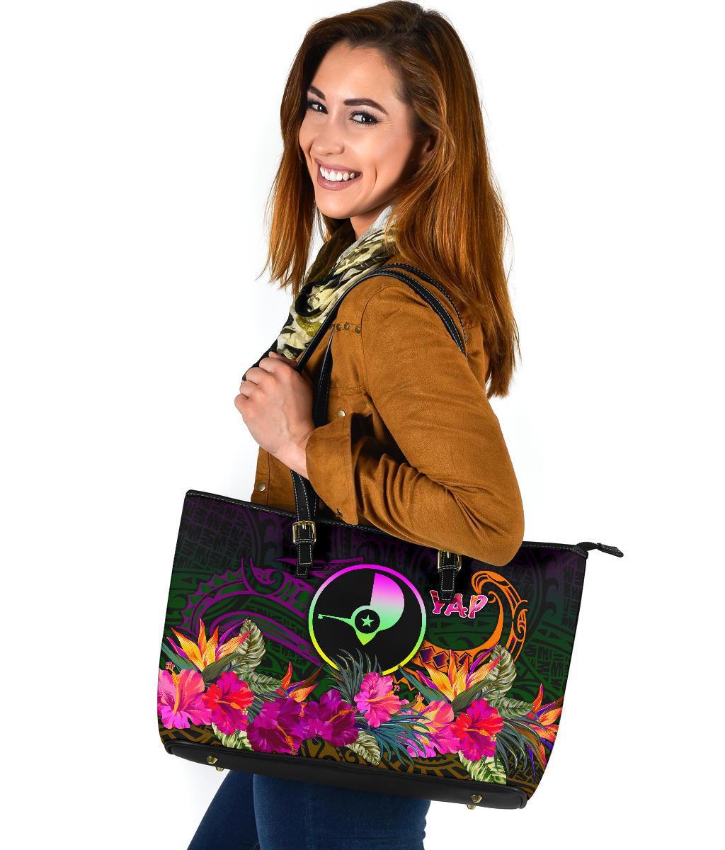 YAP Large Leather Tote Bag - Summer Hibiscus - Polynesian Pride