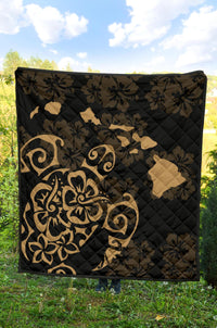 Turtle Hibiscus Map Gold Premium Quilt - Polynesian Pride