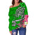 Polynesian Women's Off Shoulder Sweater - Turtle Plumeria Green Color - Polynesian Pride