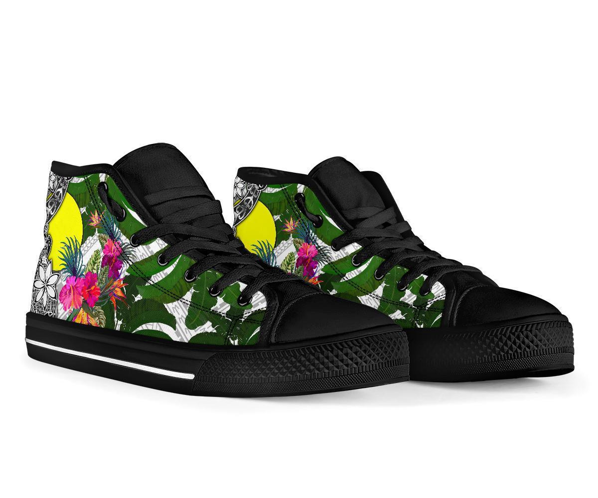 Palau High Top Shoes White - Turtle Plumeria Banana Leaf - Polynesian Pride