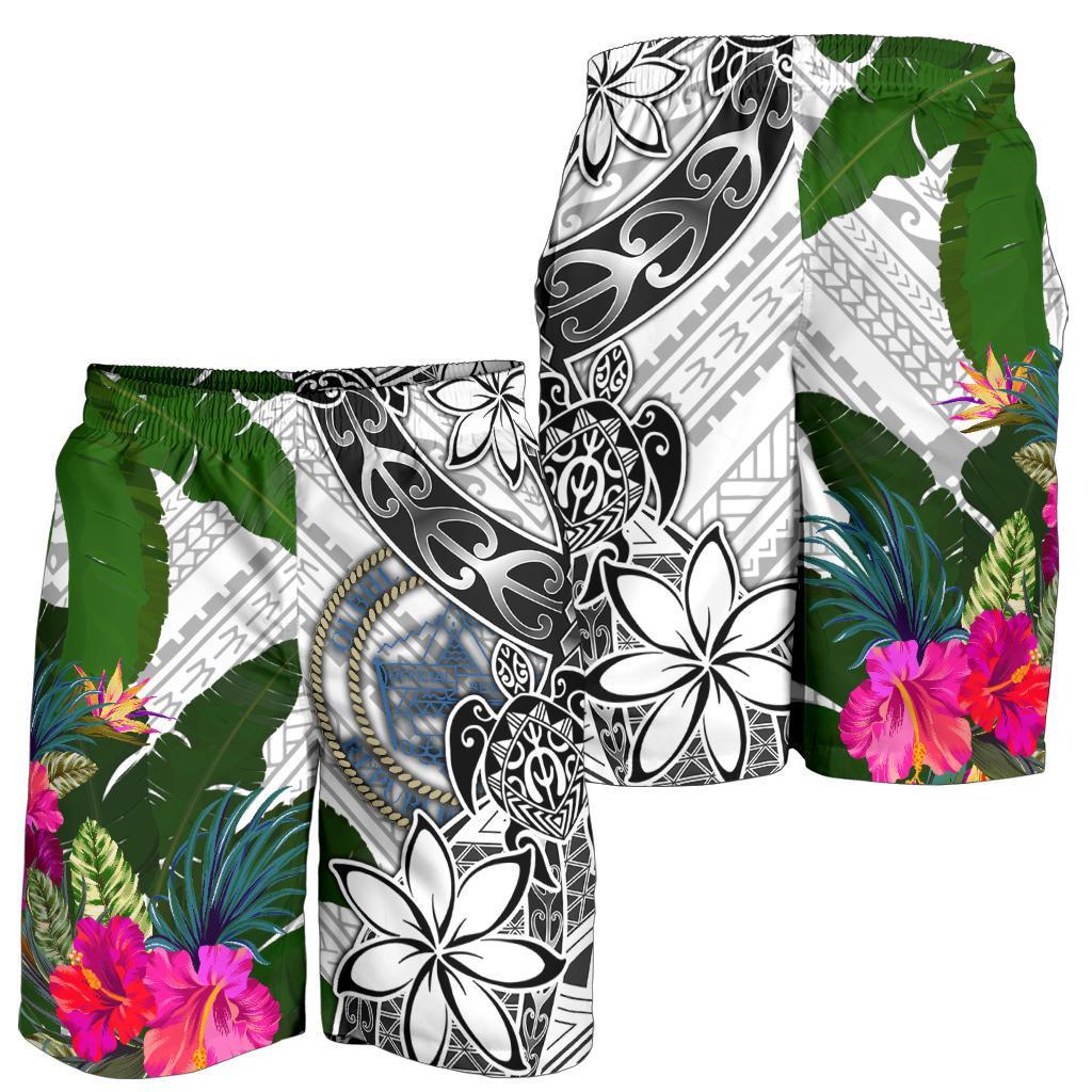 Palau Men's Short White - Turtle Plumeria Banana Leaf Crest - Polynesian Pride