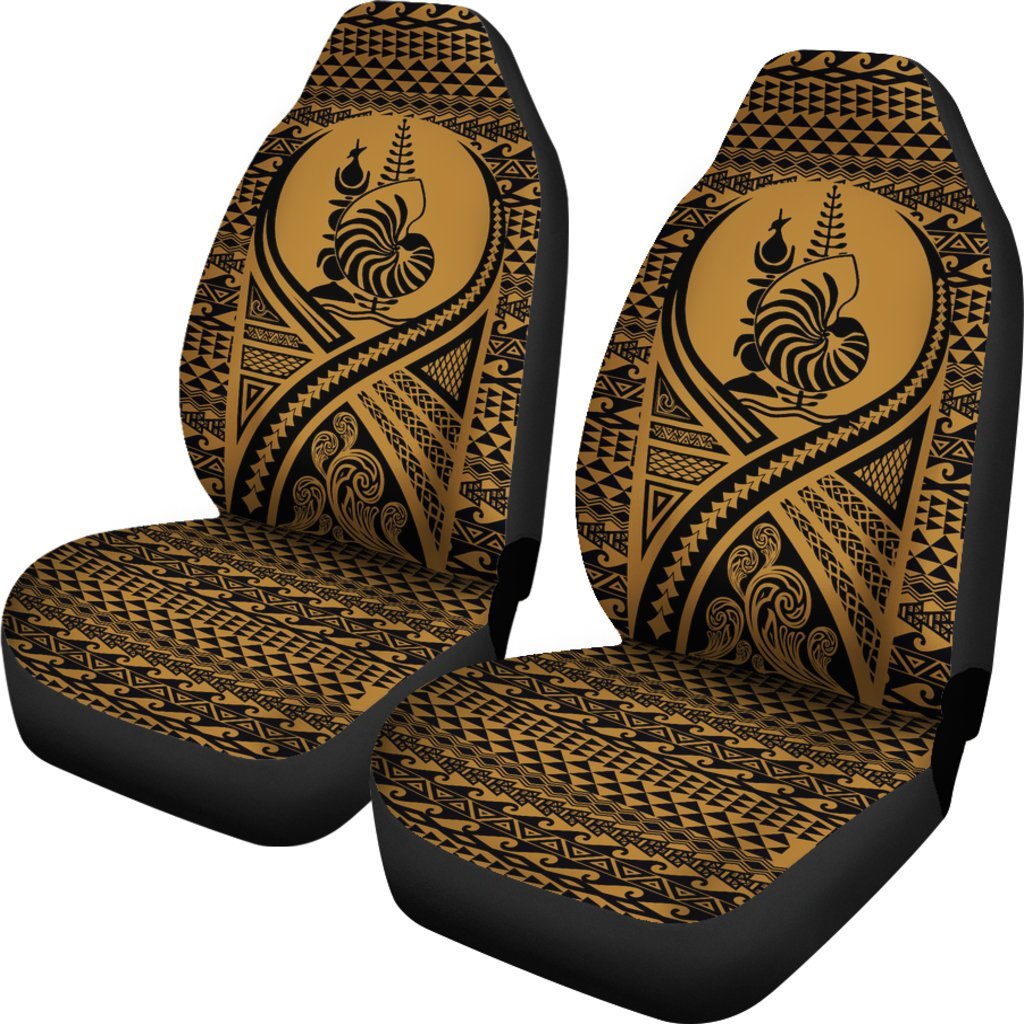 New Caledonia Car Seat Cover - New Caledonia Coat Of Arms Polynesian Tattoo Gold - Polynesian Pride