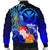 Polynesian Hawaii Men's Bomber Jacket - Kanaka Maoli Humpback Whale with Tropical Flowers (Blue) - Polynesian Pride