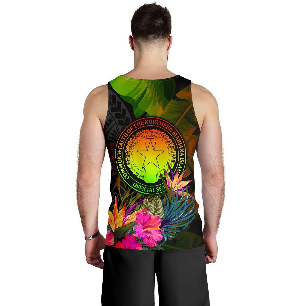 Northern Mariana Islands Polynesian Men's Tank Top - Hibiscus and Banana Leaves - Polynesian Pride