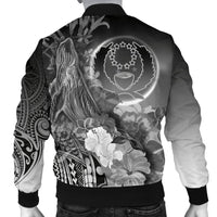 Pohnpei Custom Personalised Men's Bomber Jacket - Humpback Whale with Tropical Flowers (White) - Polynesian Pride
