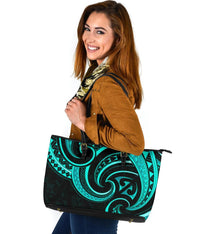 New Zealand Maori Mangopare Large Leather Tote Polynesian - Turquoise - Polynesian Pride