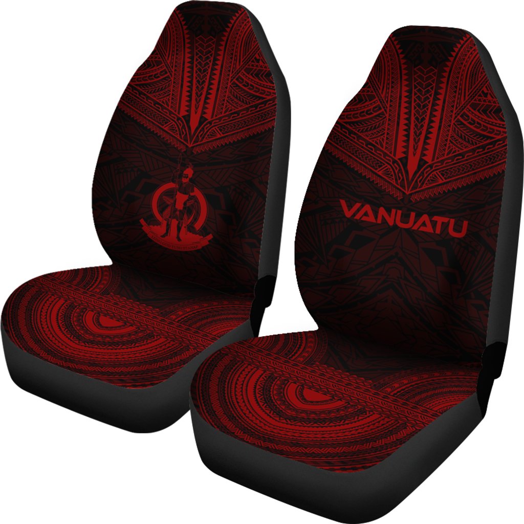 Vanuatu Car Seat Cover - Vanuatu Coat Of Arms Polynesian Chief Tattoo Red Version - Polynesian Pride