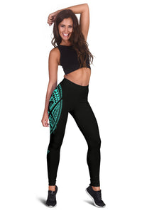 Hawaii State Tattoo Swirly Turquoise Polynesian Women's Leggings - Polynesian Pride