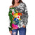 Tonga Women's Off Shoulder Sweater White - Turtle Plumeria Banana Leaf - Polynesian Pride