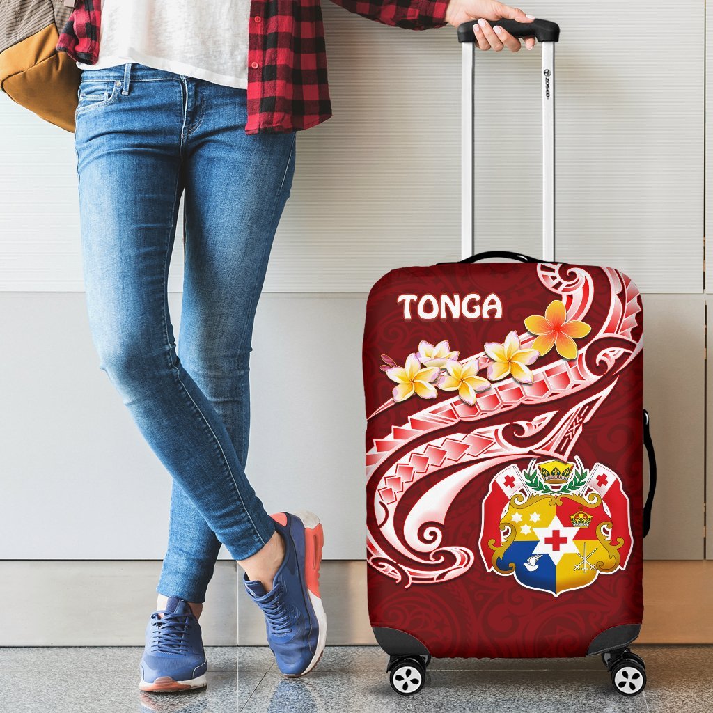 Tonga Luggage Covers - Tonga Coat Of Arms With Polynesian Patterns Red - Polynesian Pride