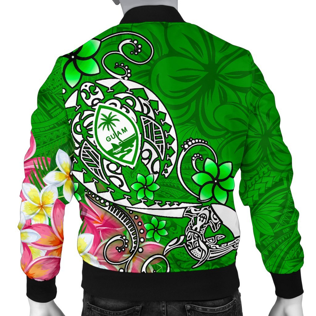 Guam Custom Personalised Men's Bomber Jacket - Turtle Plumeria (Green) - Polynesian Pride