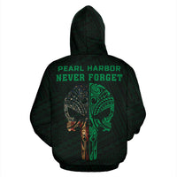 Polynesian Kakau Skull National Pearl Harbor Remembrance Day Hawaii Zip Hoodie Green - Polynesian Pride
