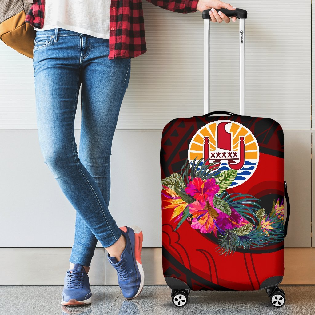 Tahiti Luggage Covers - Polynesian Hook And Hibiscus (Red) Red - Polynesian Pride