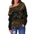 Hawaii Polynesian Women's Off Shoulder Sweater - Gold Sea Turtle - Polynesian Pride