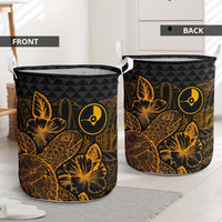 Yap Laundry Basket - Polynesian Turtle Hibiscus Gold - Polynesian Pride