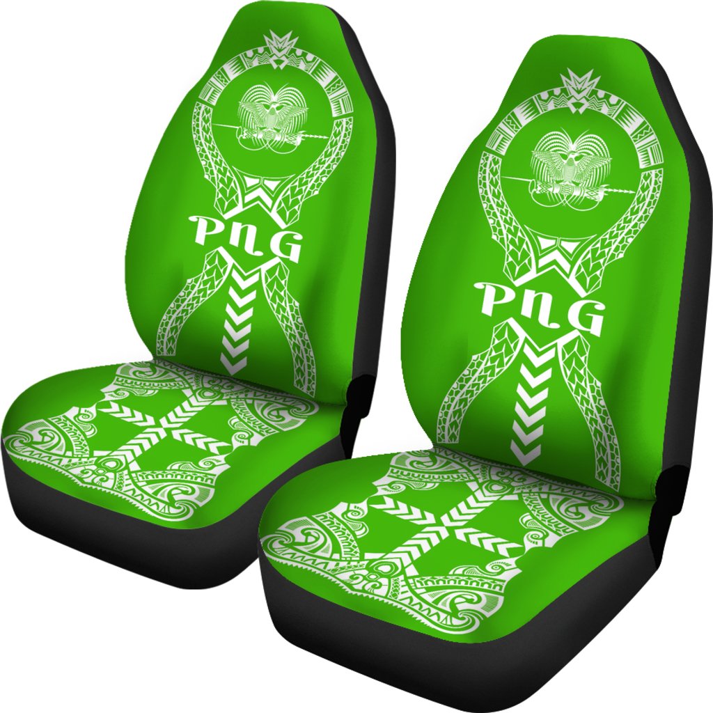 Papua New Guinea Car Seat Covers - Papua New Guinea Coat Of Arms Polynesian Tribal Green - Polynesian Pride