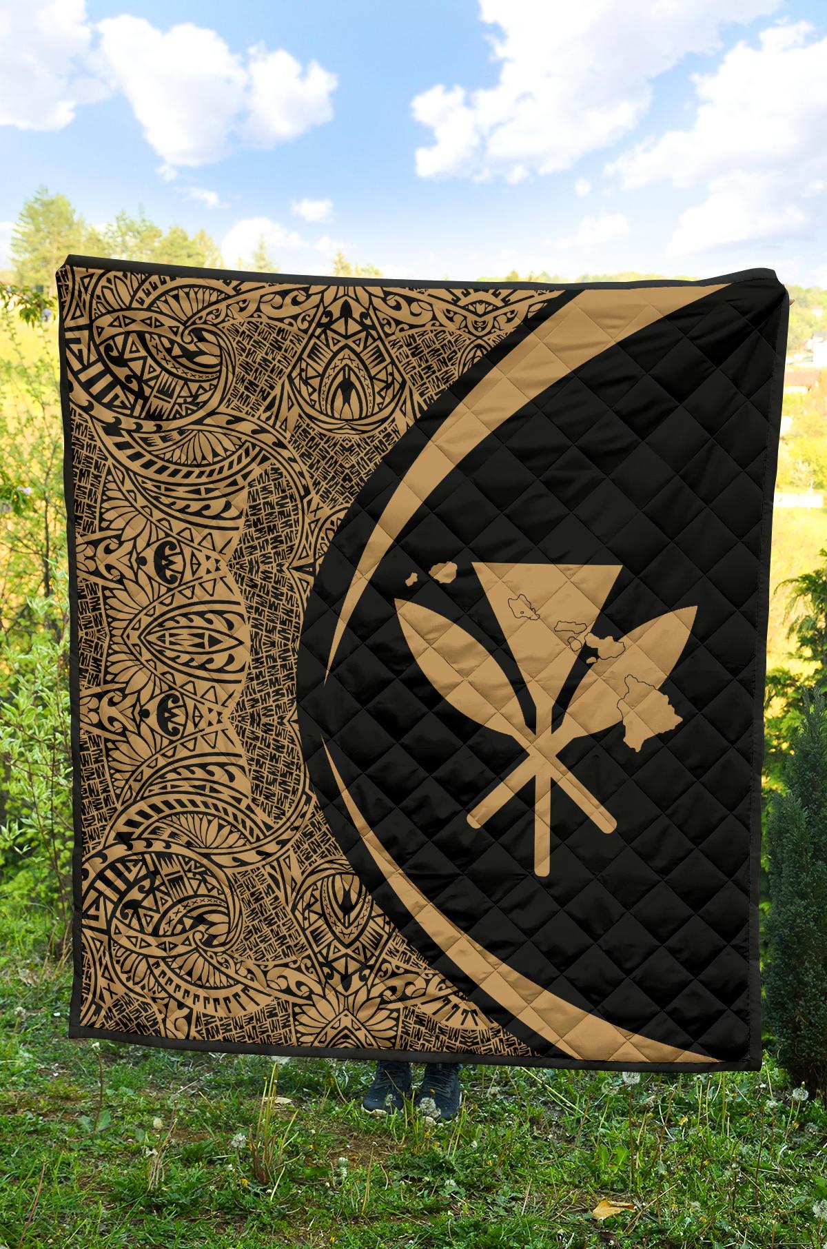 Hawaii Kanaka Polynesian Black Premium Quilt - Circle Style Black - Polynesian Pride