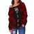 Fiji Women's Off Shoulder Sweater - Polynesian Tattoo Red - Polynesian Pride