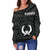 Pohnpei Women's Off Shoulder Sweater - Pohnpei Seal With Polynesian Tattoo Style ( Black) - Polynesian Pride