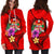 Fiji Polynesian Women's Hoodie Dress - Floral With Seal Red - Polynesian Pride