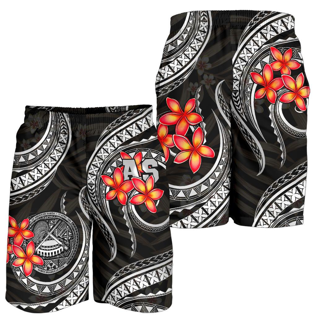 American Samoa Polynesian Men Shorts - Black Plumeria - Polynesian Pride