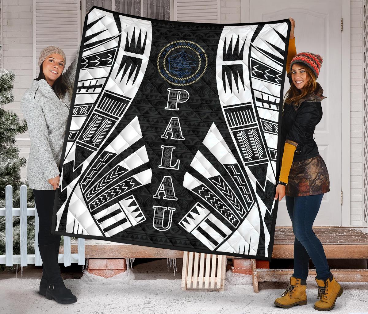 Palau Premium Quilt - Palau Seal Polynesian White Tattoo - Polynesian Pride