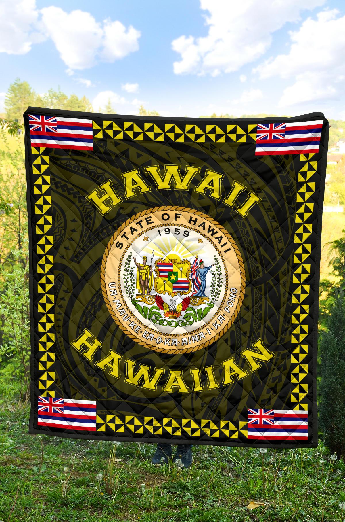 Hawaii Flag Polynesian Premium Quilt Yellow - Love Style Yellow - Polynesian Pride