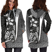 Kosrae Micronesian Women's Hoodie Dress White - Turtle With Hook - Polynesian Pride