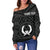 Pohnpei Personalised Women's Off Shoulder Sweater - Pohnpei Seal With Polynesian Tattoo Style ( Black) - Polynesian Pride